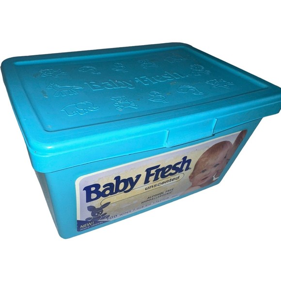 Baby Wipes Empty Container Refillable Retro Blue Vintage Nursery Baby Fresh - Picture 1 of 11